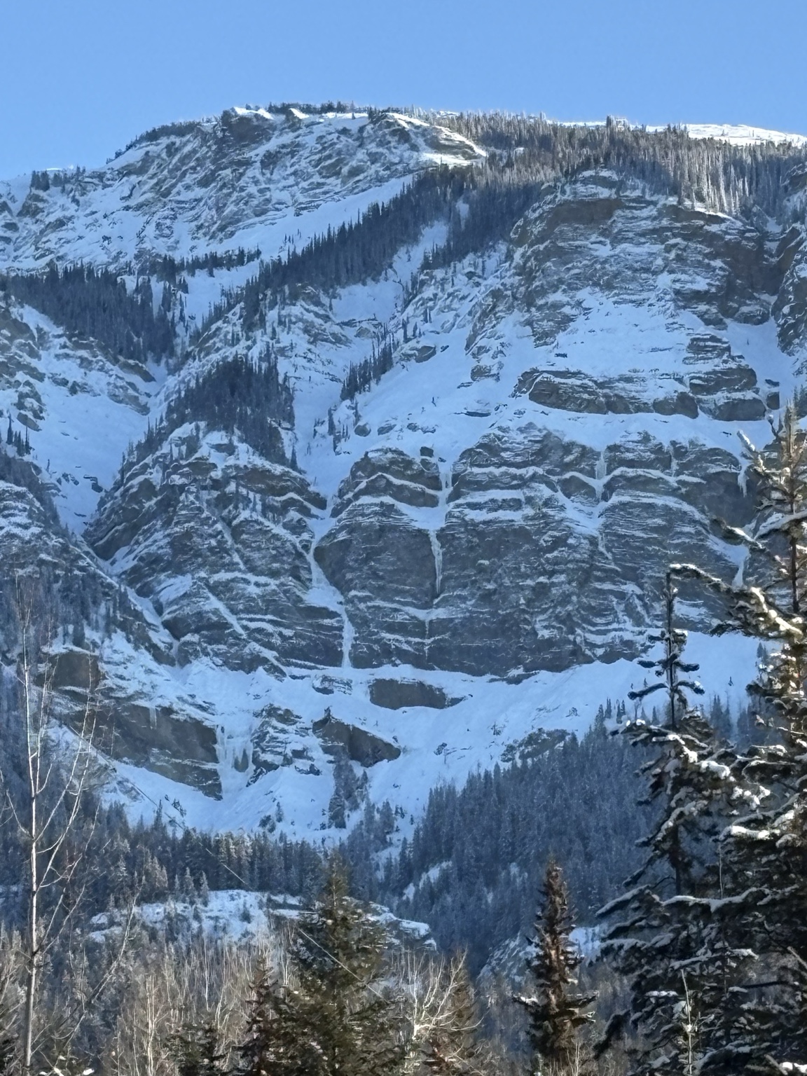 Unclimbed ice beyond Doyle Canyon, visible from the Camp Moose Trail parking area